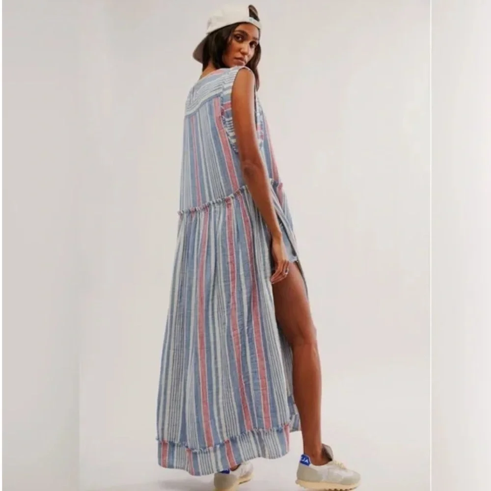 Free People We the Free Surf Striped Maxi Dress Blue Sleeveless Sz S - Picture 3 of 11